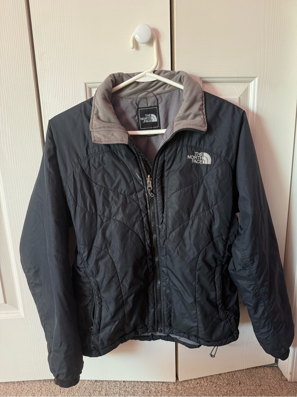 The North Face Black Quilted Jacket with Gray Collar Lining